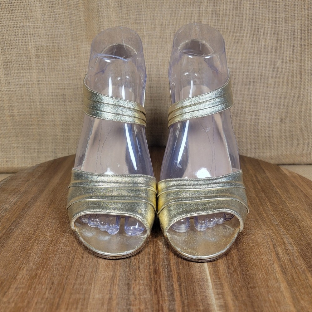Kate Spade New York Heels Size 7 Gold Designer Strappy Peep Toe Made in Italy